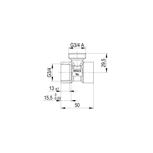 T-Stück 3/4" — masszeichnung